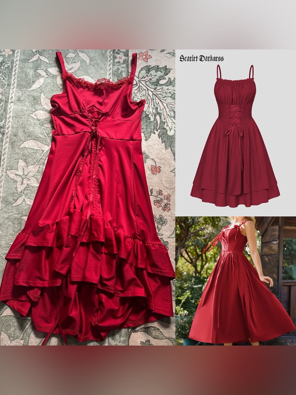 Scarlet Darkness Red Lace-Trim High-Low Ruffle Hem Dress